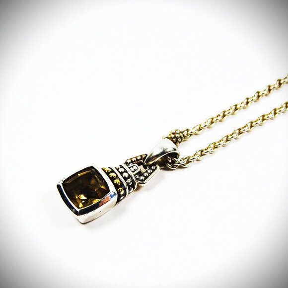 LAGOS Sterling Silver 18k Gold Smoky Topaz Pendant & Chain Necklace - Picture 3 of 11